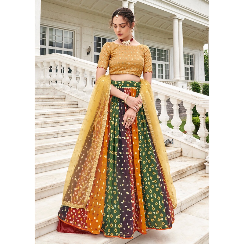 Superior Multicolor & Gold Printed Wedding Lehenga Choli