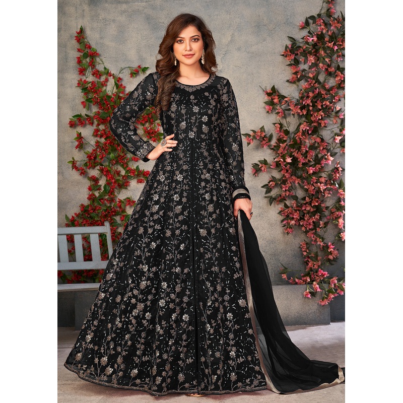 Vintage Black Wedding Function Pant Style Anarkali Suit