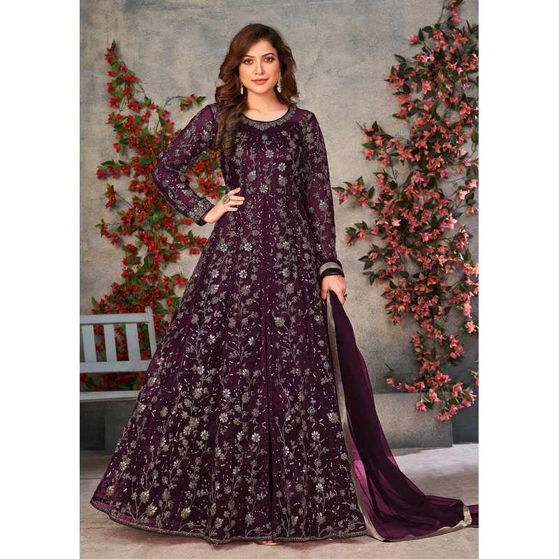 Vintage Purple Wedding Function Pant Style Anarkali Suit