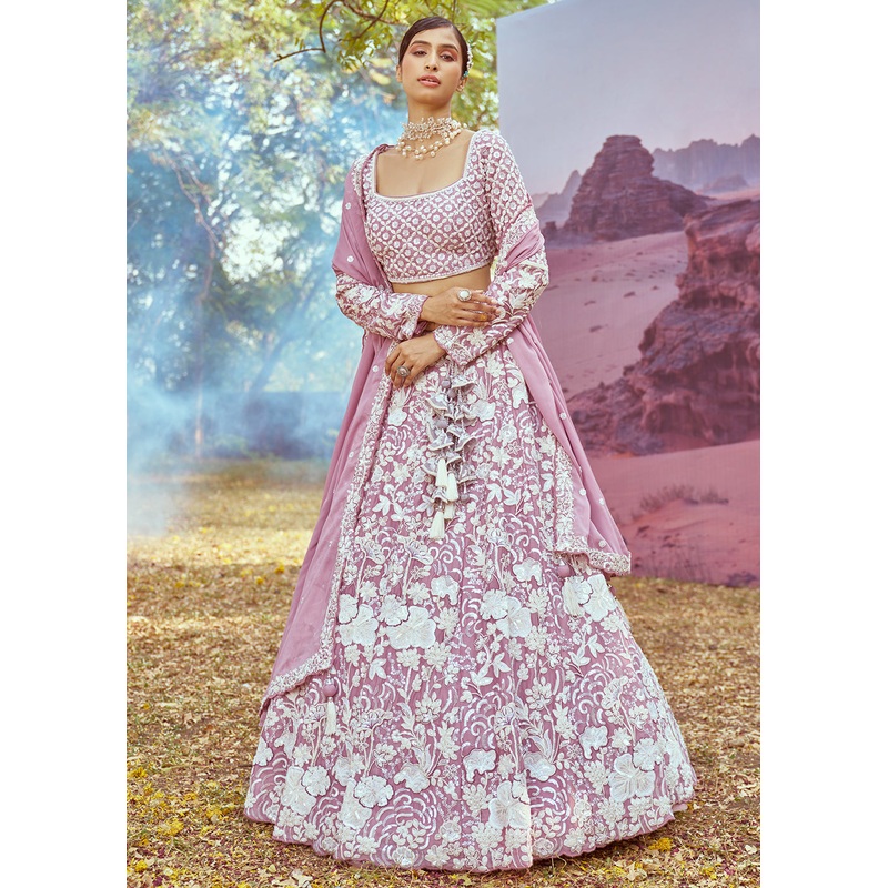 Wedding Lavender Georgette Embroidered Designer Lehenga Choli