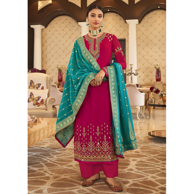 Wedding Party Appealing Dark Pink Thread & Zari Salwar Suit
