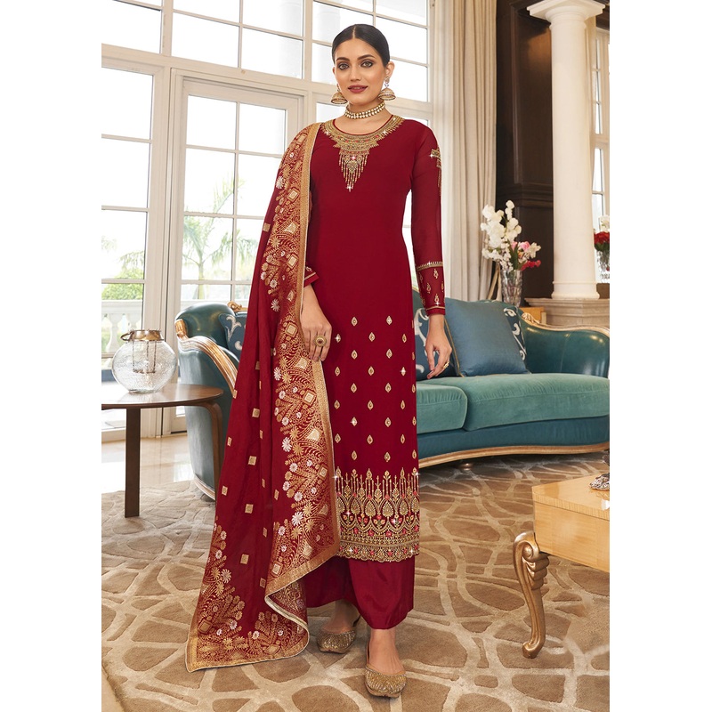 Wedding Party Capricious Maroon Thread & Zari Salwar Suit