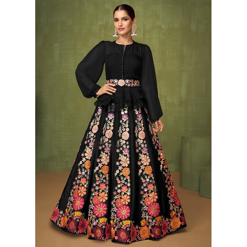 Wedding Party Classy Black Bridesmaid Peplum Anarkali Style Skirt