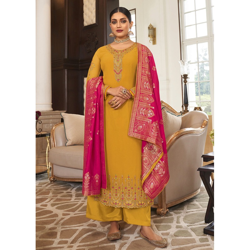 Wedding Party Elegant Yellow Thread & Zari Salwar Suit