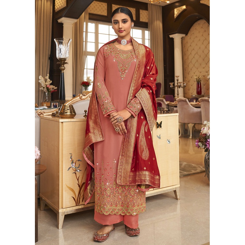 Wedding Party Incredible Dusty Pink Thread & Zari Salwar Suit