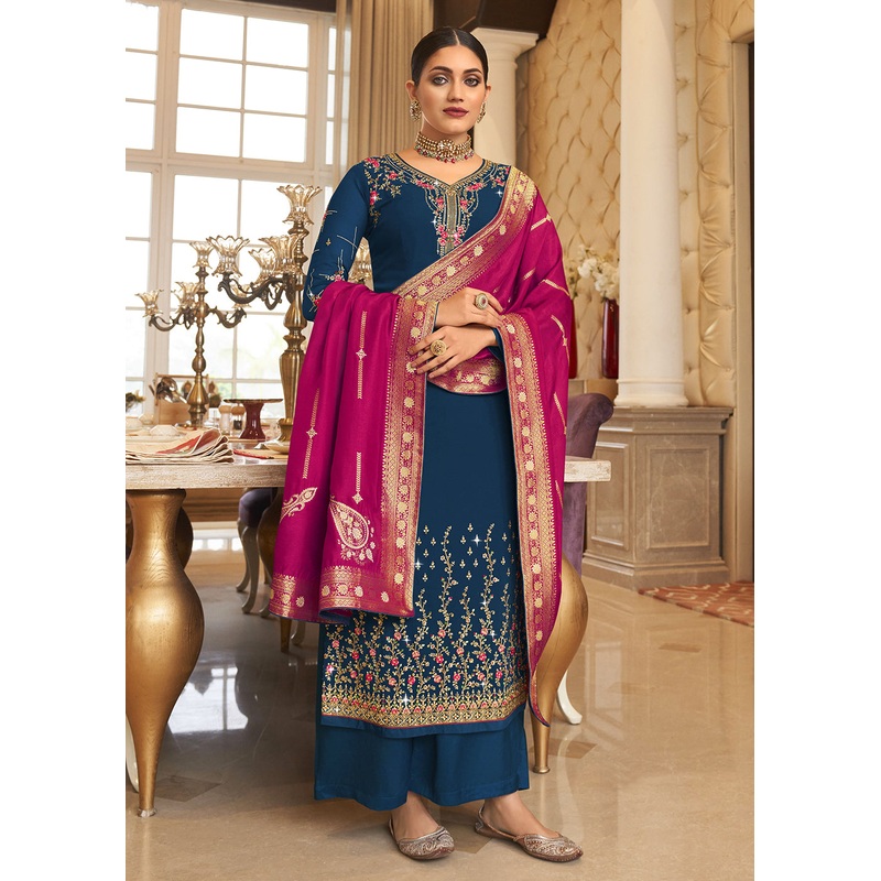 Wedding Party Outstanding Blue Thread & Zari Salwar Suit