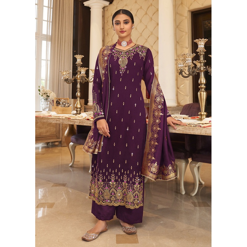 Wedding Party Phenomenal Wine Thread & Zari Salwar Suit