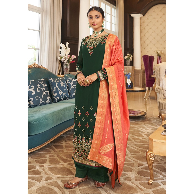 Wedding Party Prodigious Green Thread & Zari Salwar Suit