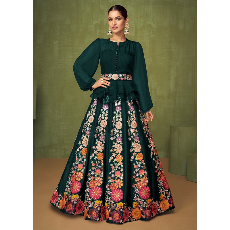 Wedding Party Teal Green Bridesmaid Peplum Anarkali Style Skirt