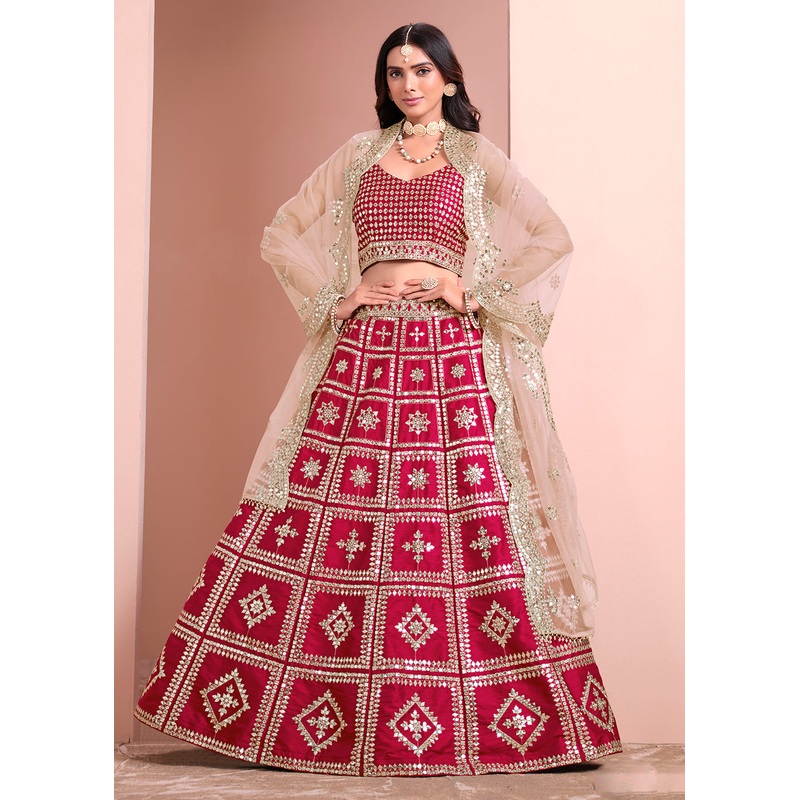 A Line Pink Embroidered Art Silk Festive Lehenga Choli