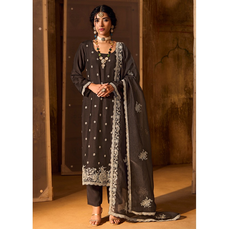 Black Bamberg Silk Embroidered Eid Style Salwar Suit
