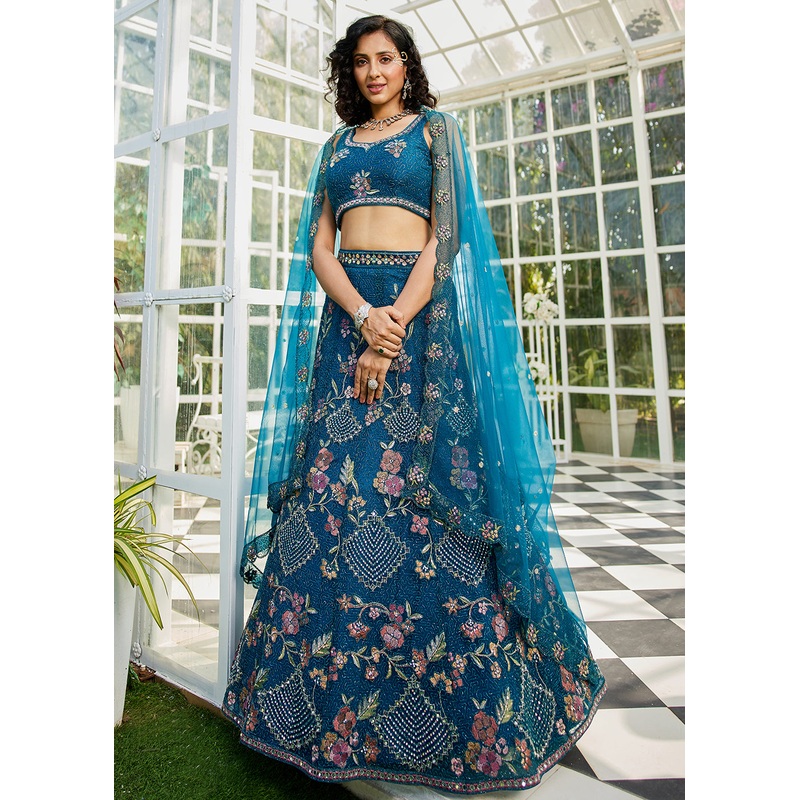 Blue Net Cording & Zarkan Festive Lehenga Choli