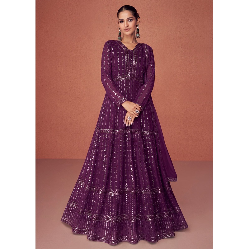Deep Purple Bridesmaid Wear Wedding Wear Anarkali Suit