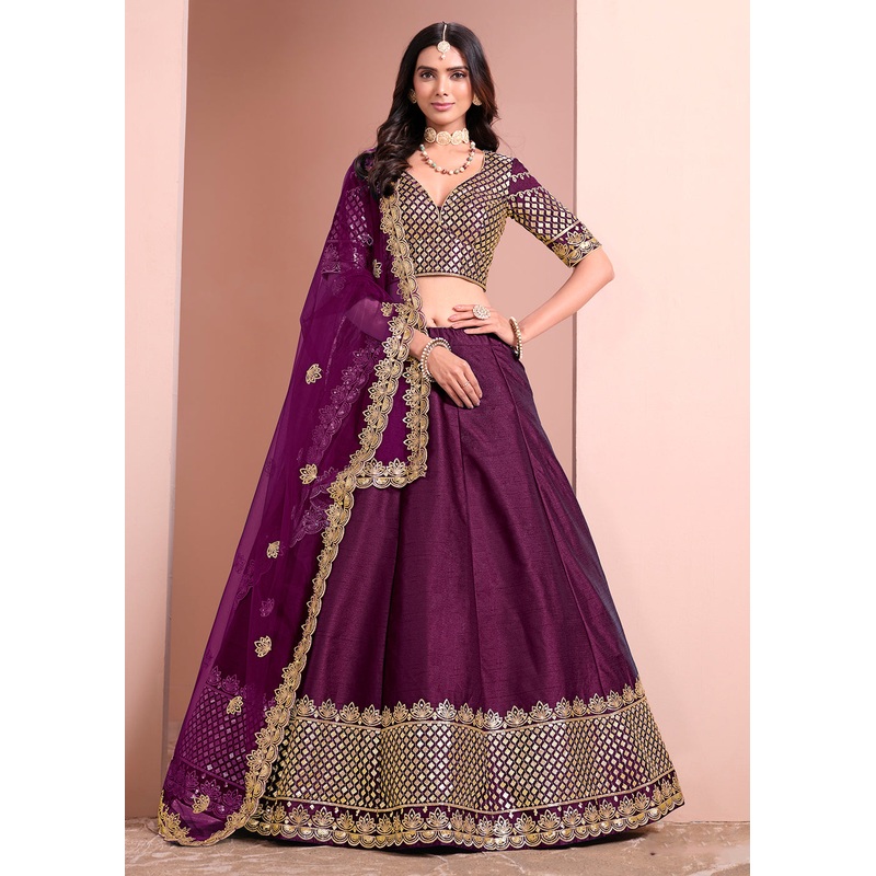 Festive Art Silk Purple Color Embroidered Lehenga Choli