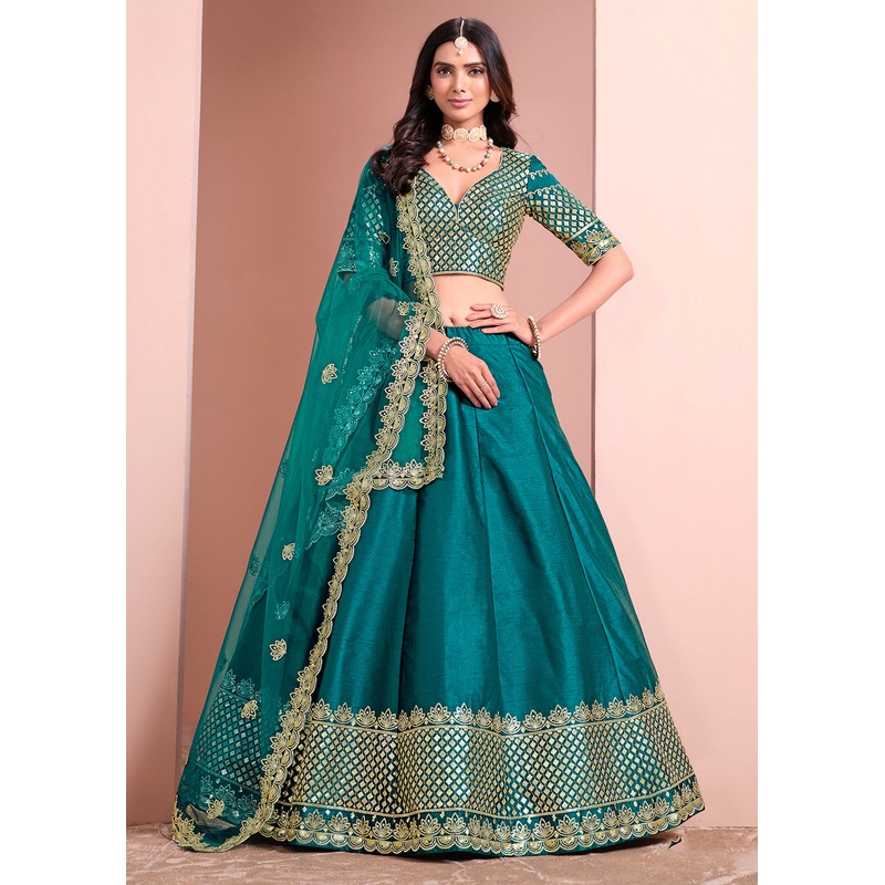 Festive Art Silk Teal Color Embroidered Lehenga Choli