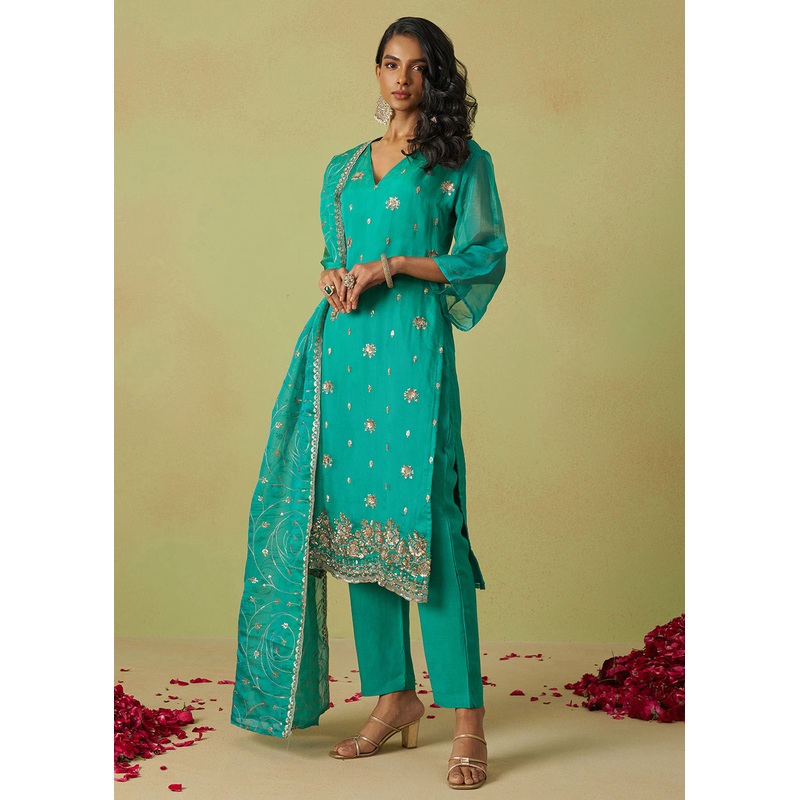 Festive Wear Blue Pure Shimmer Organza Salwar Suit