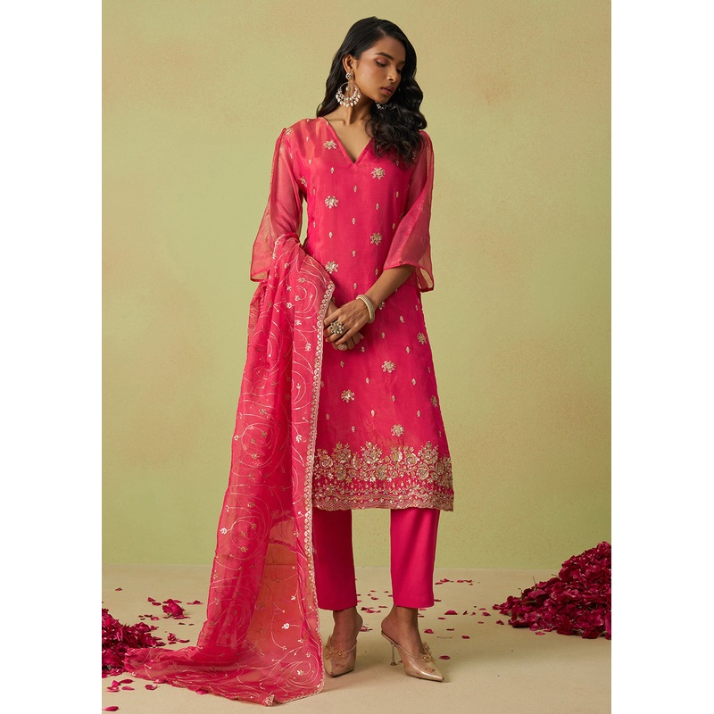 Festive Wear Pink Pure Shimmer Organza Salwar Suit