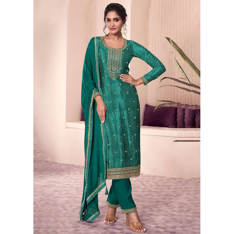Green Digital Printed & Embroidered Eid Wear Salwar Suit