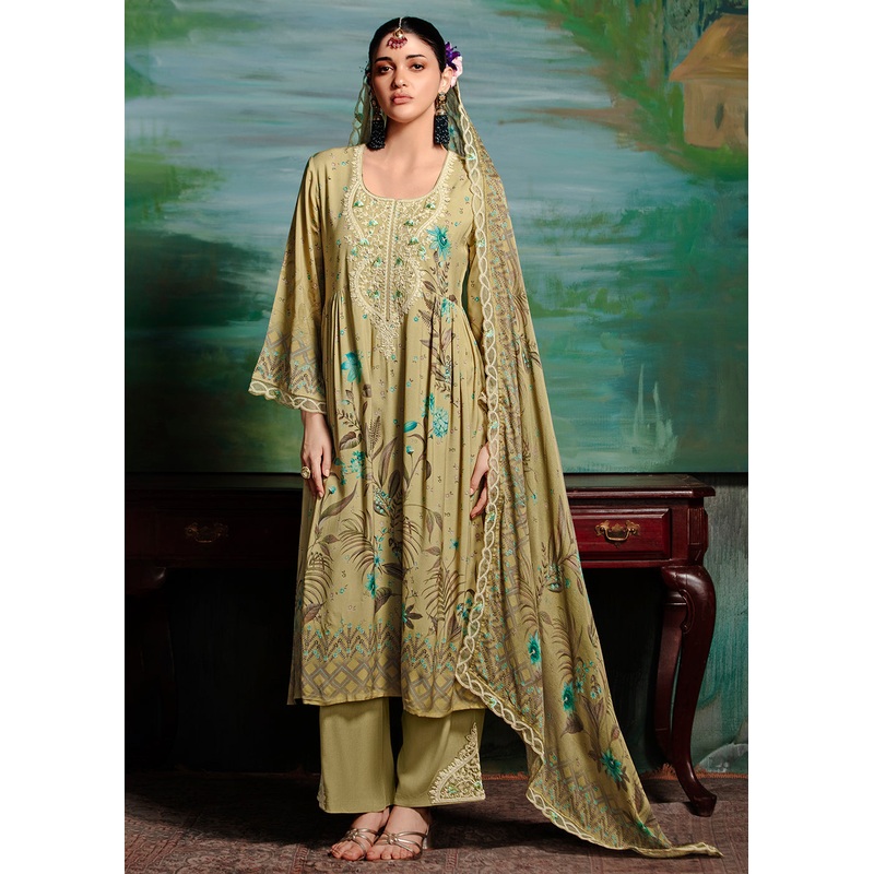 Green Embroidered Muslin Festive Style Salwar Suit