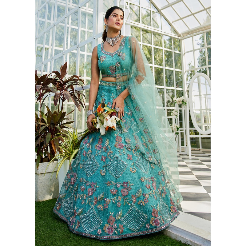 Green Net Cording & Zarkan Festive Lehenga Choli