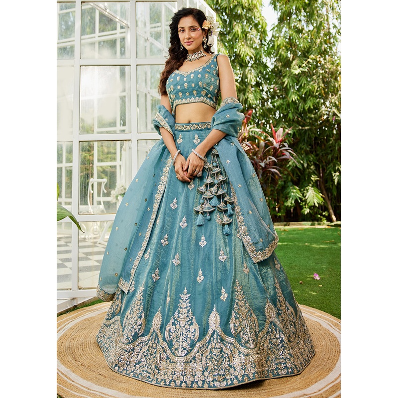 Green Organza Fabric Embroidered Designer Lehenga Choli