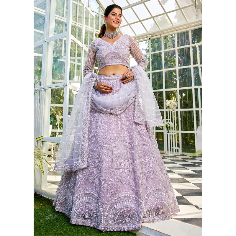 Lavender Beads & Zarkan Work Bridal Style Lehenga Choli