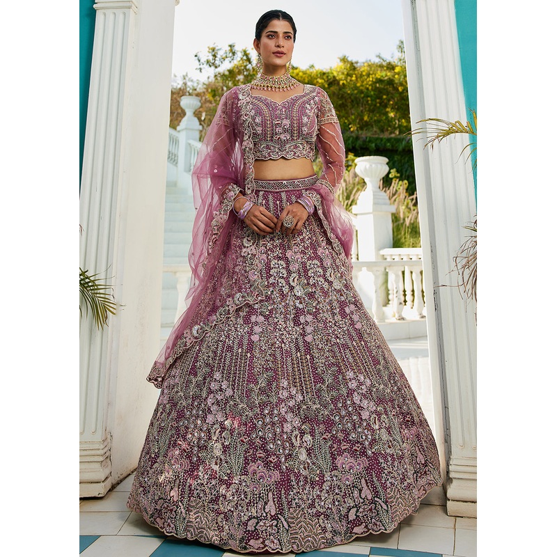 Lavender Cording & Zarkan Embroidered Net Lehenga Choli