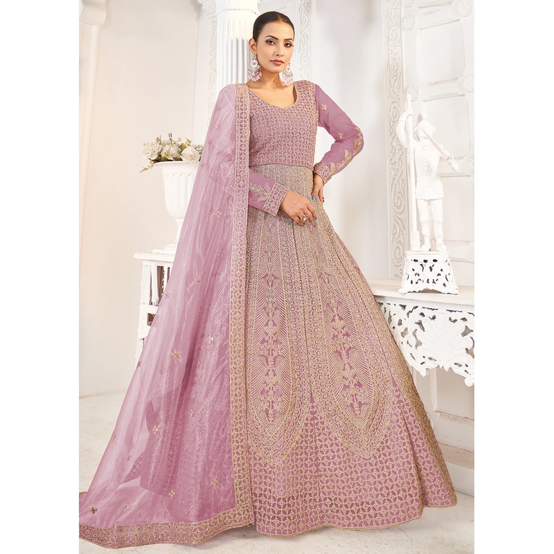 Lilac Pink Stone Work Eid Special Anarkali Suit