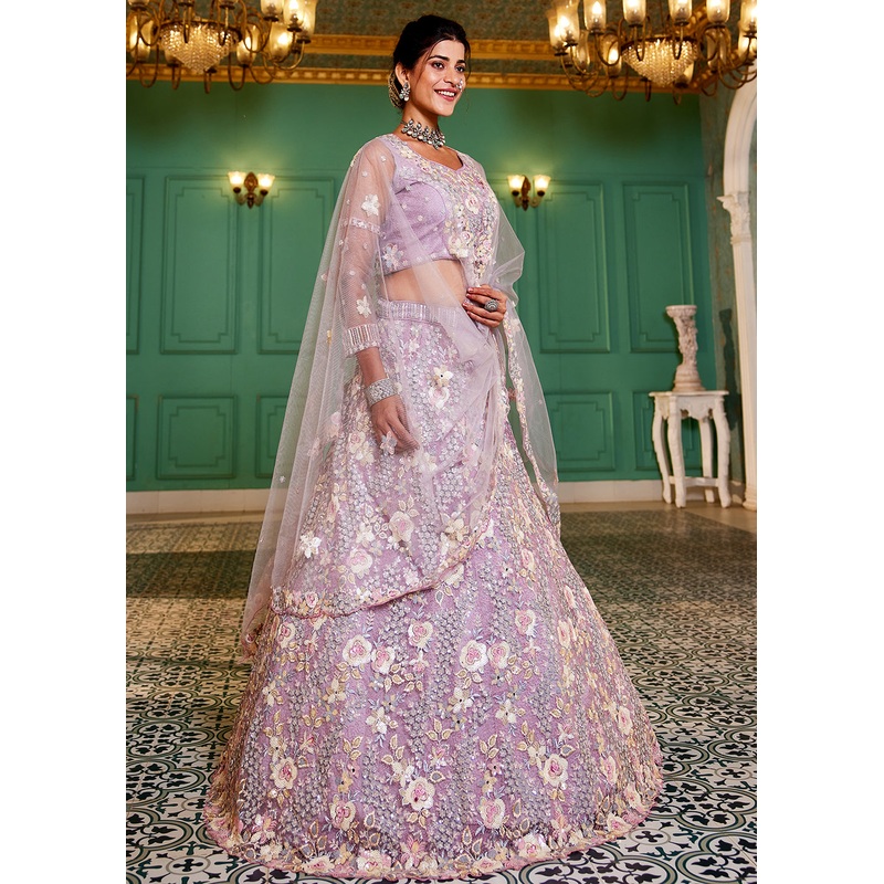 Mauve Net Sequins & Zarkan Embroidered Bridal Lehenga Choli