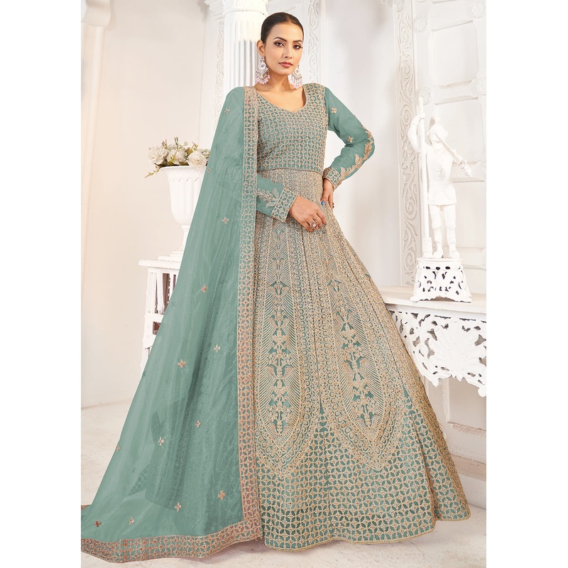 Mint Blue Stone Work Eid Special Anarkali Suit