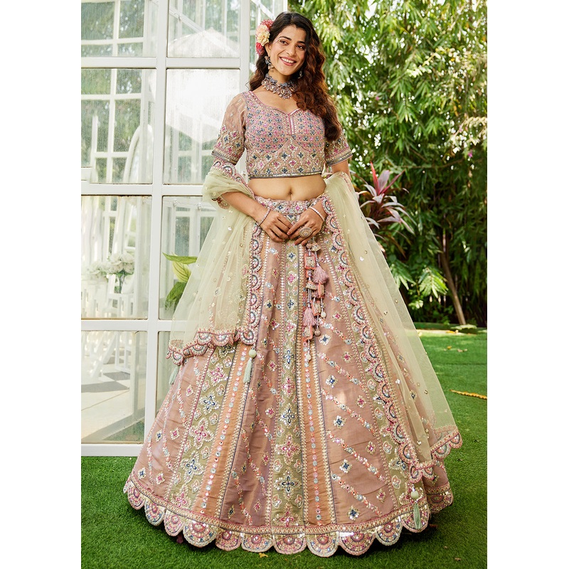 Multicolor Lavender Gotapatti Embroidered Bridal Lehenga Choli
