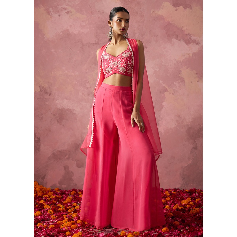 Pink Indo Western Style Party Wear Sharara Suit
