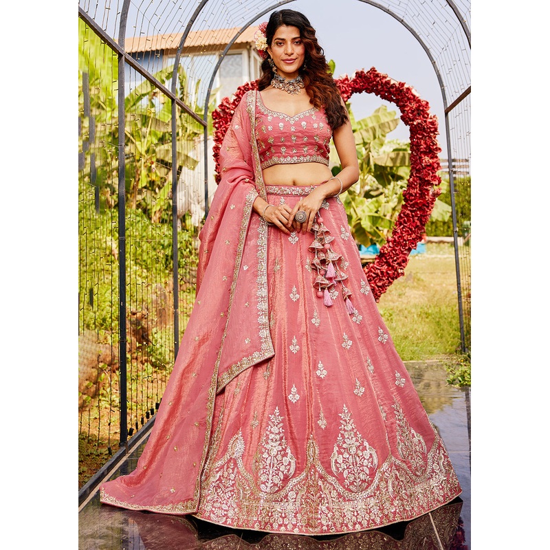 Pink Organza Fabric Embroidered Designer Lehenga Choli