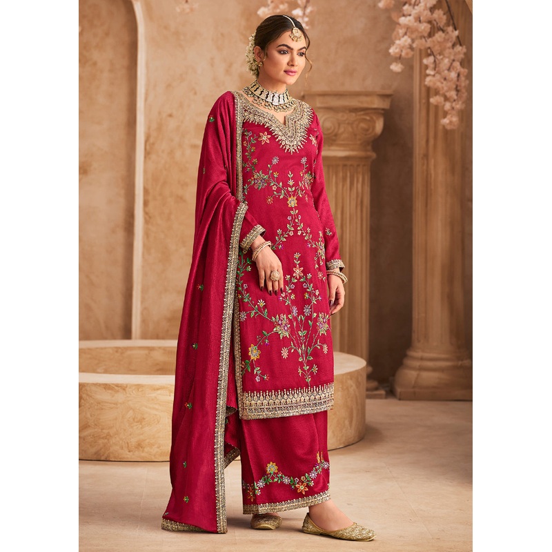 Pink Wedding Festive Embroidered Palazzo Suit