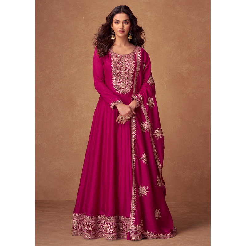 Premium Silk Magenta Embroidered Festive Wear Anarkali Suit