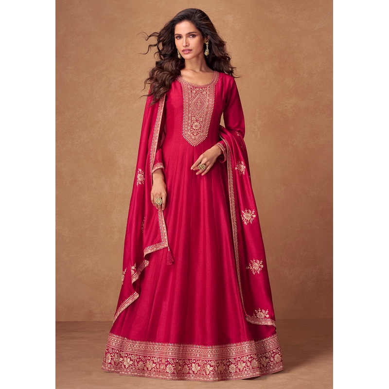 Premium Silk Pink Embroidered Festive Wear Anarkali Suit