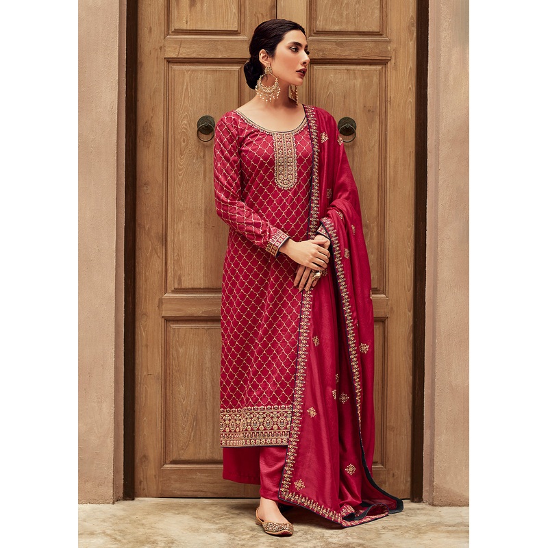 Premium Silk Pink & Gold Embroidered Indian Salwar Kameez
