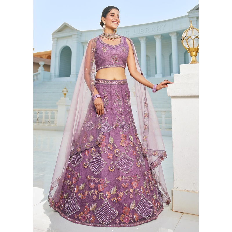 Purple Net Cording & Zarkan Festive Lehenga Choli