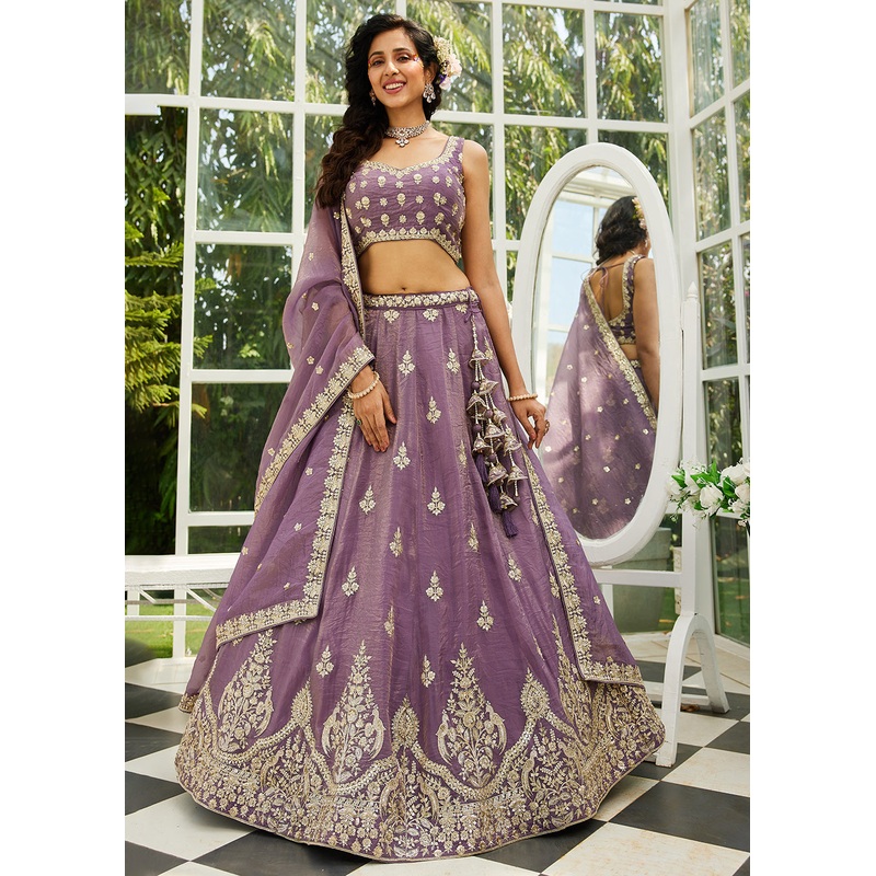 Purple Organza Fabric Embroidered Designer Lehenga Choli