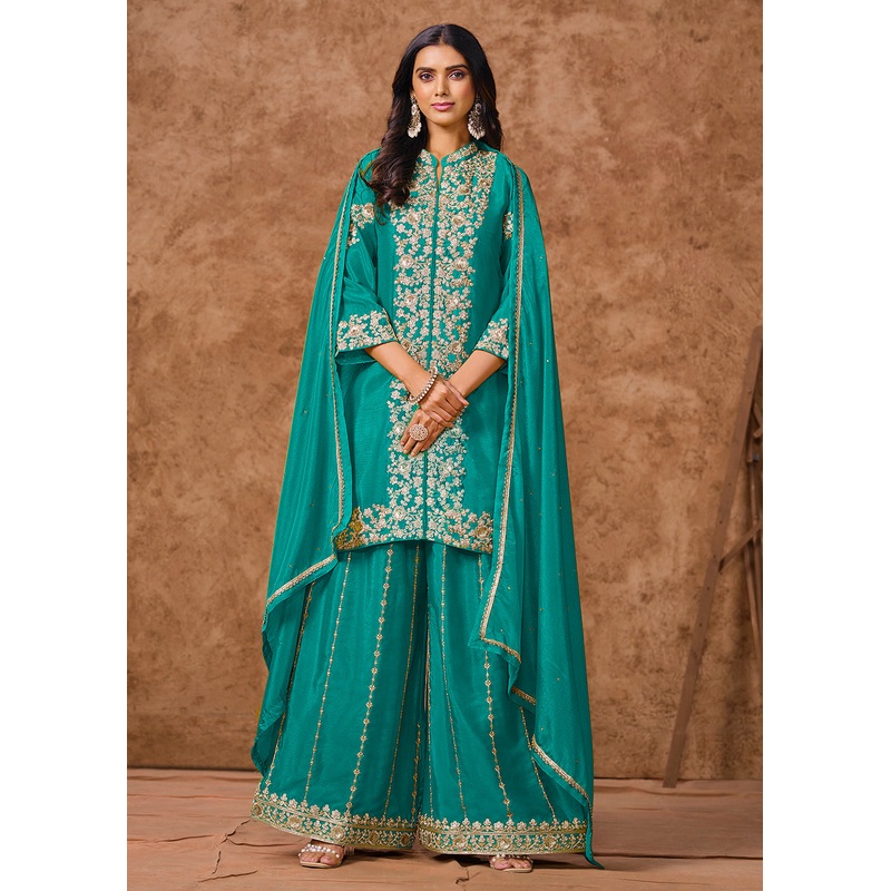 Rama Chinnon Silk Festive Embroidered Palazzo Style Suit