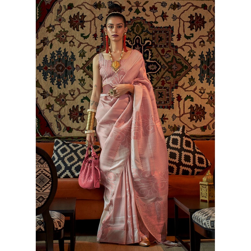 Soft Peach Blended Woven Zari Brocade Silk Saree