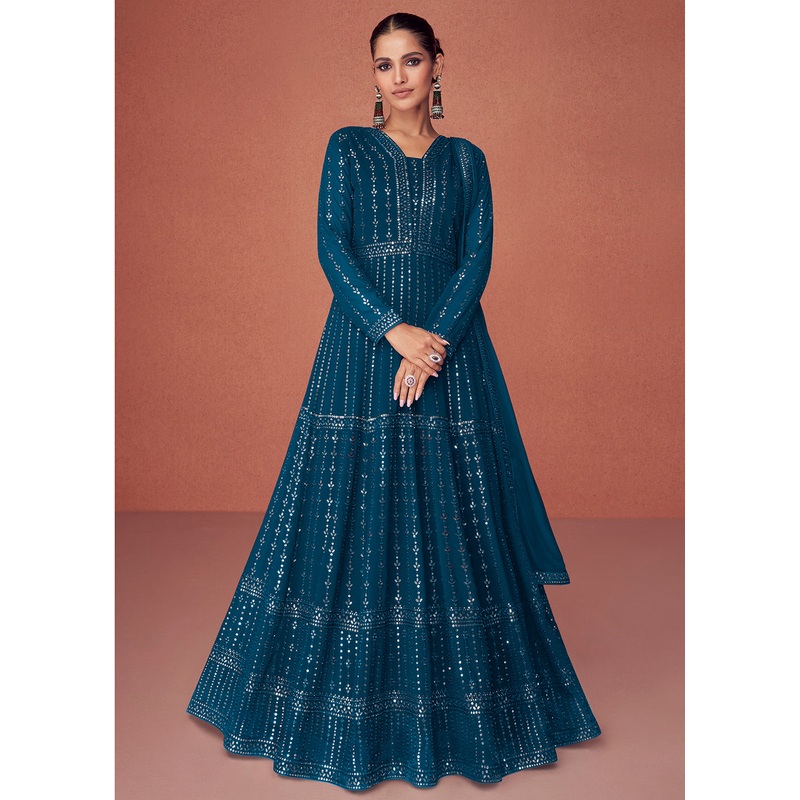 Teal Blue Bridesmaid Wear Wedding Wear Anarkali Suit