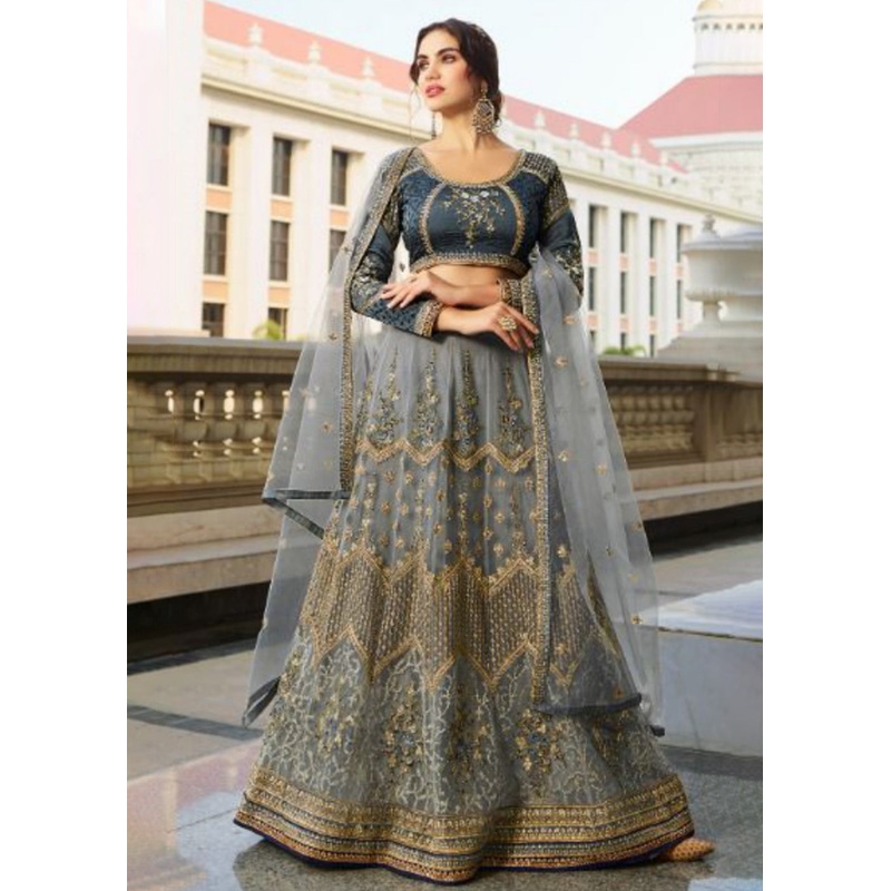 Wedding Party Grey & Gold Embroidered Stunning Lehenga