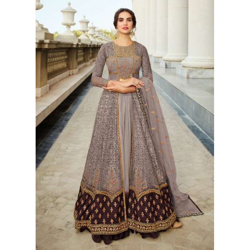 Wedding Party Mauve & Purple Front Slit Lehenga/Pant Style Anarkali