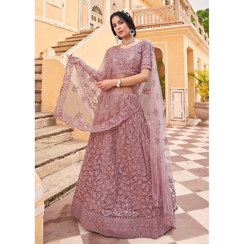 Wedding Wear Mauve Heavy Embroidered Bridal Lehenga Choli