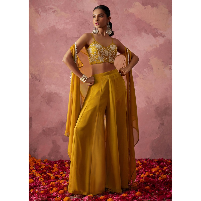 Yellow Indo Western Style Party Wear Sharara Suit