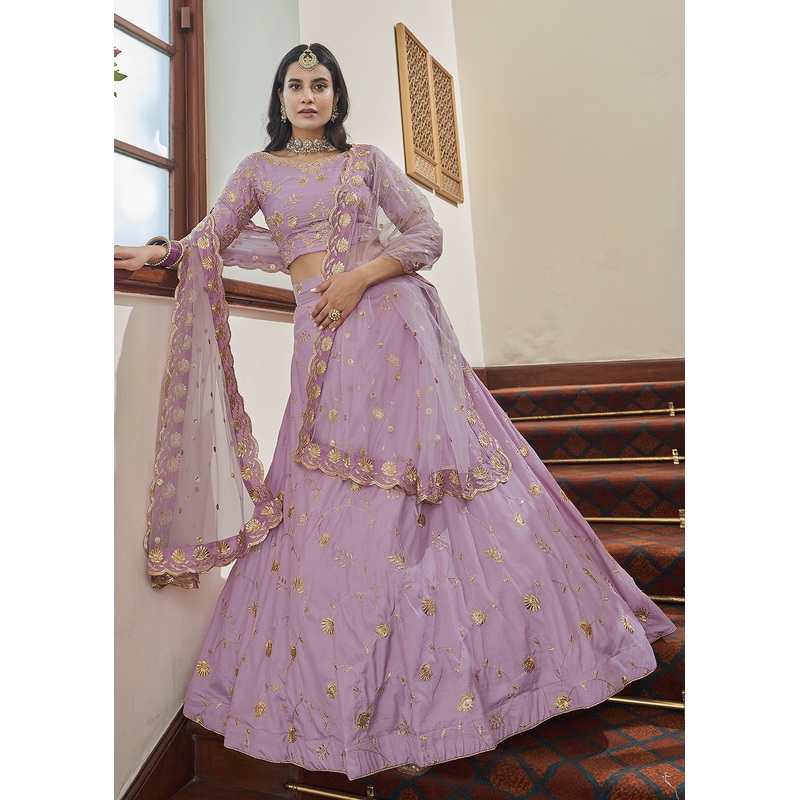 Adorning Art Silk Lavender Wedding Lehenga Choli