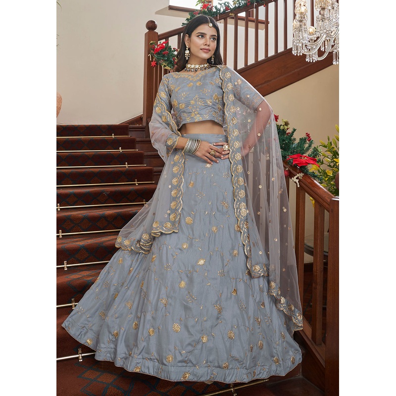 Adorning Art Silk Light Grey Wedding Lehenga Choli