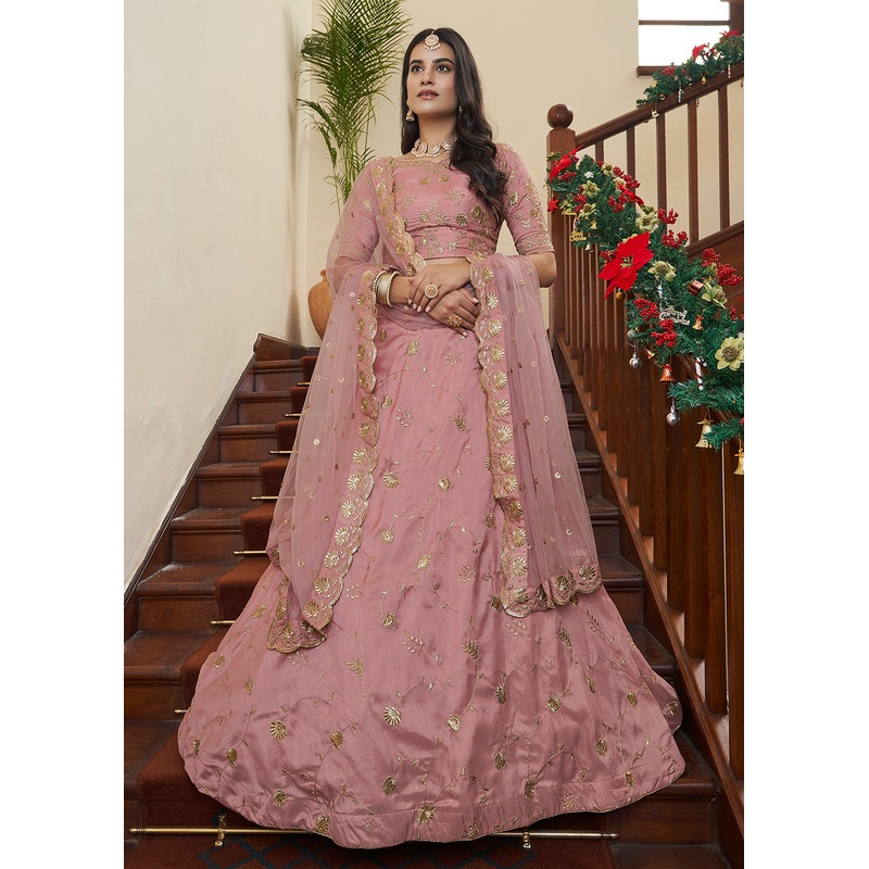 Adorning Art Silk Peach Wedding Lehenga Choli