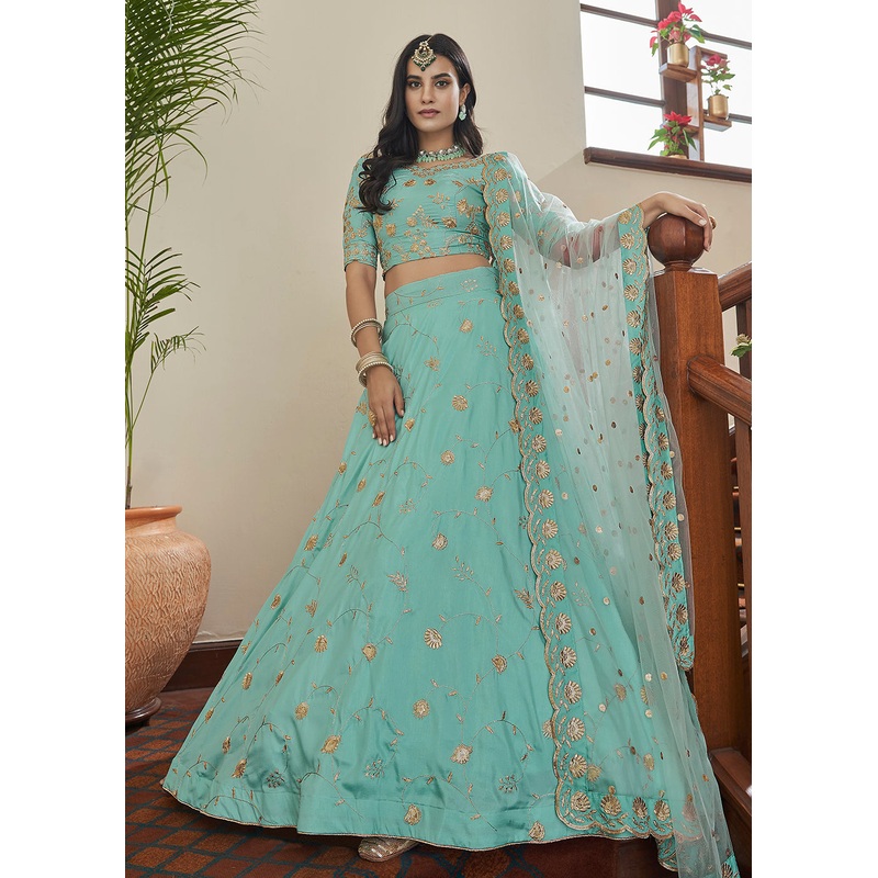Adorning Art Silk Sky Blue Wedding Lehenga Choli
